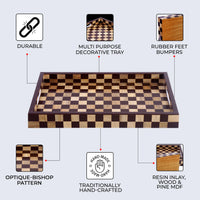 Brown Checkered Decorative Tray Coffee Table Ottoman 17"x11"