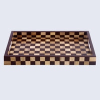 Brown Checkered Decorative Tray Coffee Table Ottoman 17"x11"