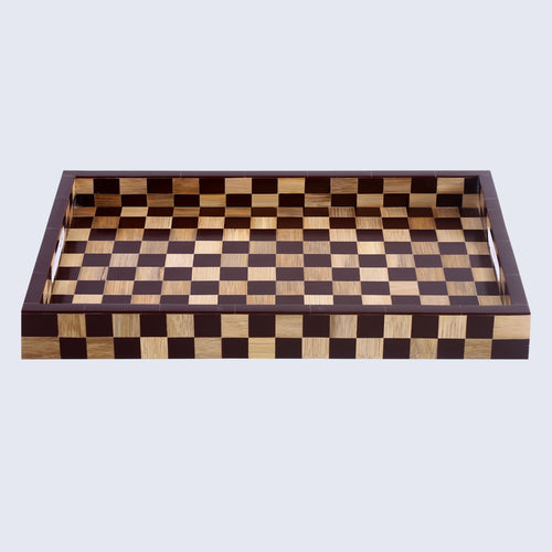 Brown Checkered Decorative Tray Coffee Table Ottoman 17"x11"