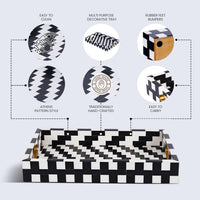 Black White Optique Pixel Resin Decorative Tray Brass 11x17