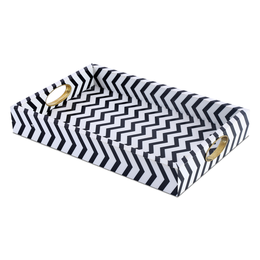 17x11 Decorative Tray B&W Serving Decor Ottoman Centerpiece