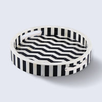 Athens Dinami Round Bone Resin Inlay Decorative Tray B&W 12"
