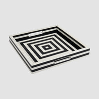 Black White Concentric Tray Coffee Table Ottoman 11x17 12x12