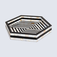 Mother of Pearl Decorative Tray 12" Black White Table Tray