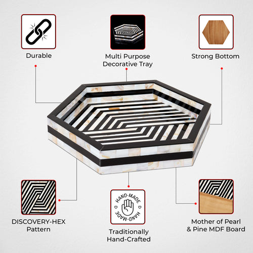 Mother of Pearl Decorative Tray 12" Black White Table Tray
