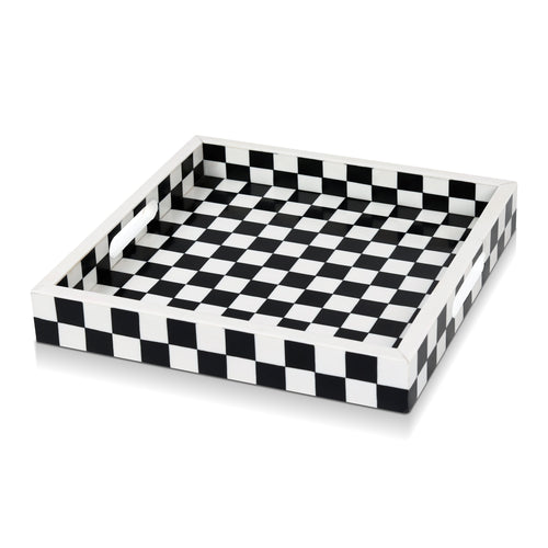 Decorative Tray 12x12 B&W Checkered Tabletop Home Decor Gift