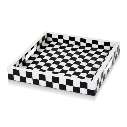 Decorative Tray 12x12 B&W Checkered Tabletop Home Decor Gift