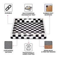 Decorative Tray 12x12 B&W Checkered Tabletop Home Decor Gift