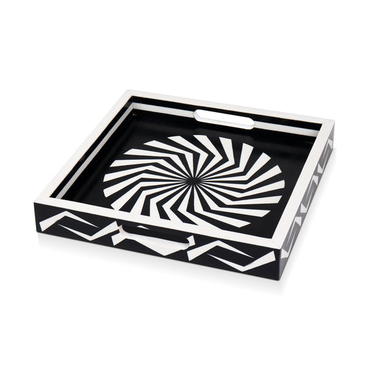 Black White Geometric Serving Ottoman Decorative Tray 12x12