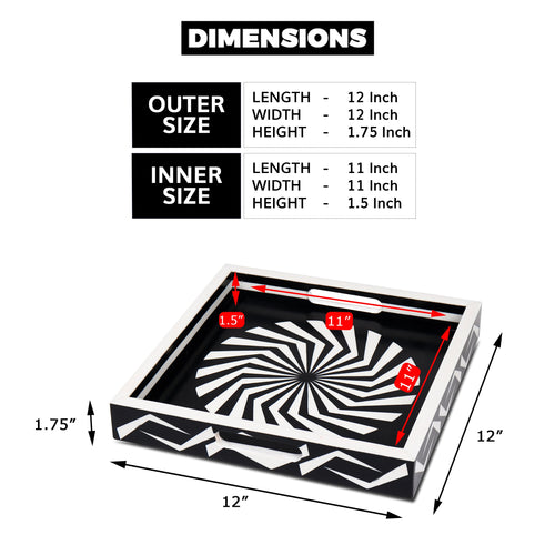 Black White Geometric Serving Ottoman Decorative Tray 12x12