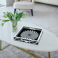 Black White Geometric Serving Ottoman Decorative Tray 12x12
