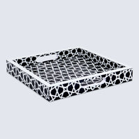 Decorative Tray Zellij Grande Black & White Resin Inlay, 11" × 17", 12" × 12"