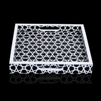 Decorative Tray Zellij Grande Black & White Resin Inlay, 11" × 17", 12" × 12"