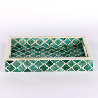 Decorative Moroccan Tray – Green & White Design, Available in 3 Sizes