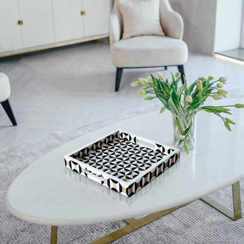 Discovery Cypher Decorative Tray 17x11 & 12x12  Black Ivory Ottoman