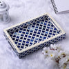 Decorative Tray Indigo Collection Bone & Resin Inlay, Blue & White, 12"x 8"