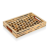 Decorative Tray Triangle Pattern Resin Inlay Brown -12"x 8"