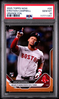 Graded 2025 Topps Now Kristian Campbell #20 Orange Foil /25 Rookie RC Baseball Card PSA 10 Gem Mint