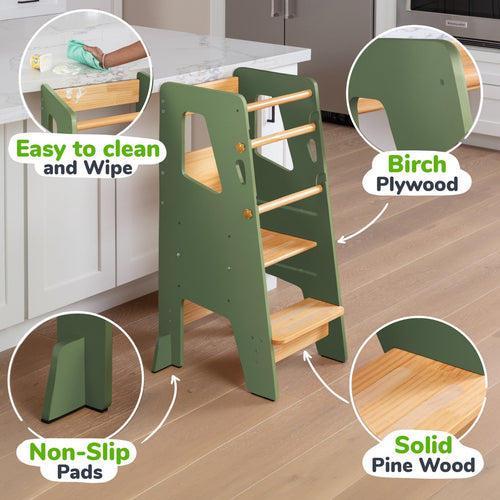 Adjustable Toddler Kitchen Tower with Safety Bars
