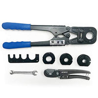 PEX Crimping Tool Kit, FULL SIZE, 3/8" , 1/2" , 3/4" , 1" Copper Ring with Gauge & PEX Pipe Cutter Meets F1807 Standards