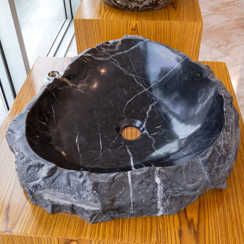 Toros Black Natural Stone Marble Rustic Above Vanity Bathroom Sink