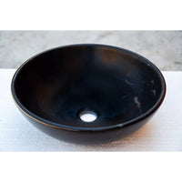 Toros Black Natural Stone Marble Above Vanity Bathroom Sink Semi-Polished (D)16" (H)6"