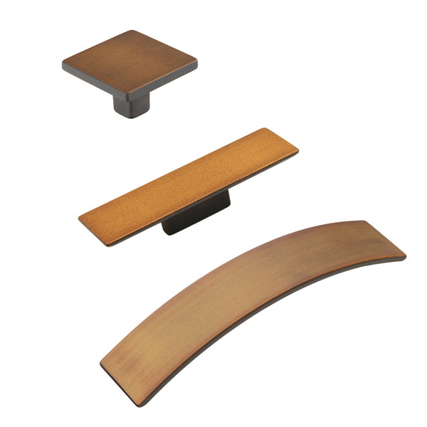 Distressed Bronze Drawer Pulls "Armand" Square Knobs and Curved Handles Euro • Knobs