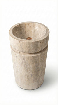Troia Light Travertine Designer Pedestal Stand-Alone Fluted Sink (W)18" (L)18" (H)33"