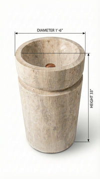 Troia Light Travertine Designer Pedestal Stand-Alone Fluted Sink (W)18" (L)18" (H)33"