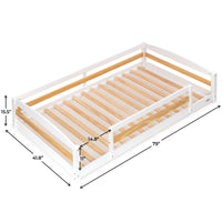 Twin Size Montessori-Inspired Floor Bed with Safety Guardrails for Kids