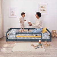 Twin Size Montessori-Inspired Floor Bed with Safety Guardrails for Kids