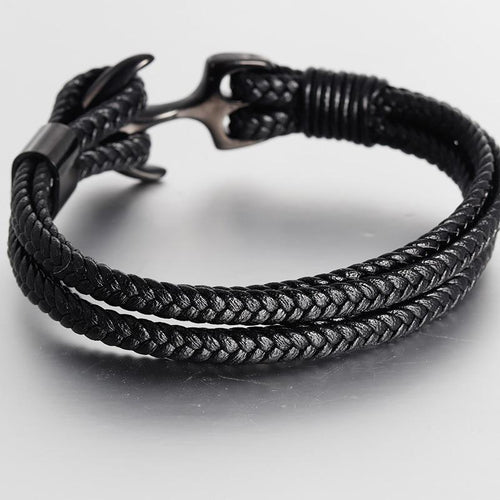 Elegant Fashionable Anchor High Quality Bracelet Men And Women Titanium Steel Bracelet Black Personality Leather
