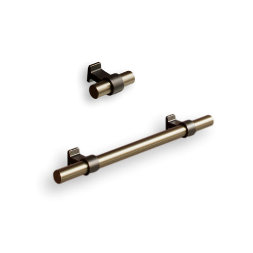 Brushed Bronze "Bond" T-Bar Dual Finish Knob and Pulls Euro • Knobs
