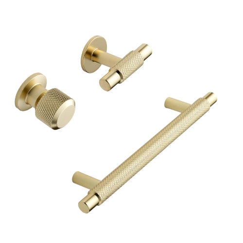Brushed Gold "Manor" Knurled Cabinet Knobs and Drawer Pulls Euro • Knobs