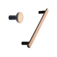 Black and Oak Wood "Bis" Cabinet Knob and Drawer Handle Euro • Knobs