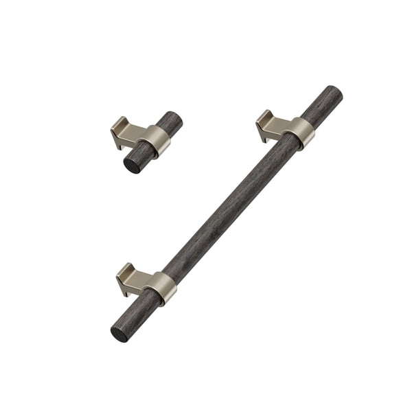 Dark Wood and Bronze "Bond" T-Bar Dual Finish Knob and Pulls Euro • Knobs