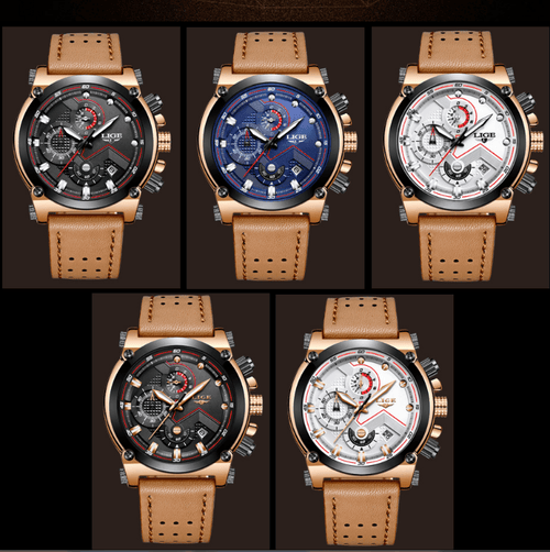 Men's Waterproof Modern Watch With Leather Belts, Stainless Steel Case Excellent Look Perfect Gift