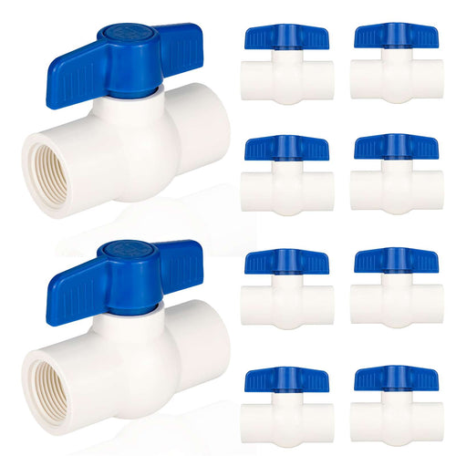 10 Pcs 1-1/2" PVC Ball Valve, FPT Threaded, Sch. 40