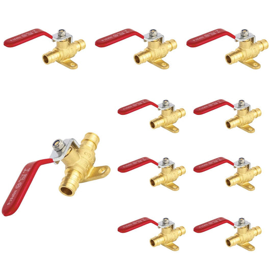 10 Pcs 1" PEX Crimp Drop Ear Ball Valve, Red (Lead Free)