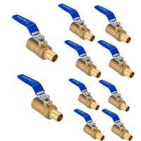10 Pcs 3/4" PEX Crimp x 3/4" Sweat Ball Valve, Blue (Lead Free)