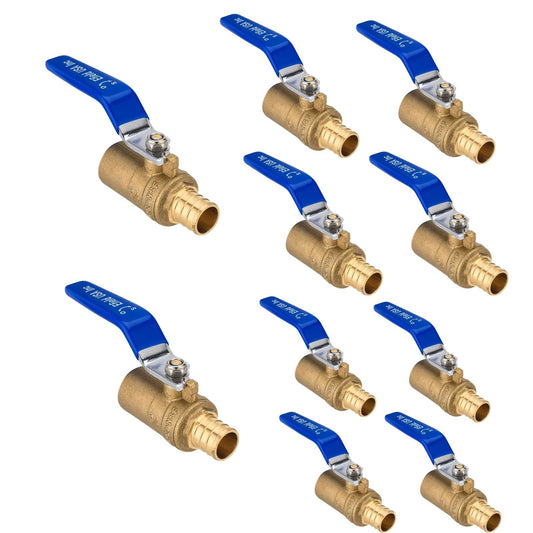 10 Pcs 3/4" PEX Crimp x 3/4" Sweat Ball Valve, Blue (Lead Free)