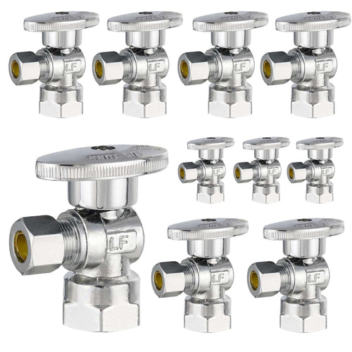 10 Pcs 1/2" FIP x 3/8" OD Compr. Angle Stop Valve, 1/4 Turn (Lead Free) Plumbingsell