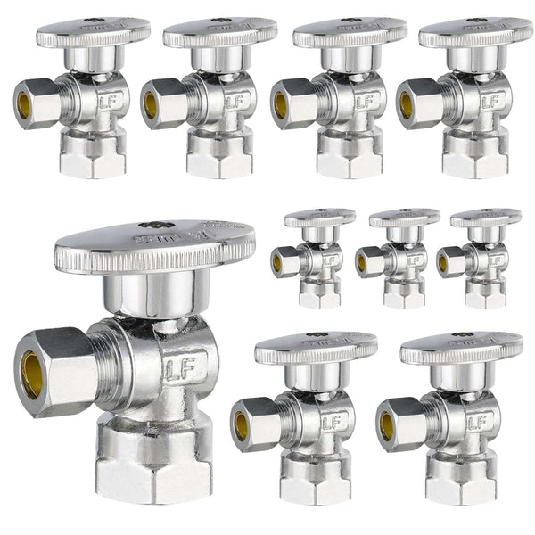 10 Pcs 1/2" FIP x 3/8" OD Compr. Angle Stop Valve, 1/4 Turn (Lead Free) Plumbingsell
