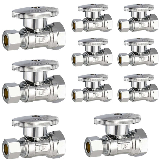10 Pcs 1/2" FIP x 3/8" OD Compr. Straight Stop Valve, 1/4 Turn (Lead Free) Plumbingsell