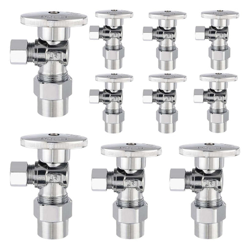 10 Pcs 1/2" CPVC x 3/8" OD Compr. Angle Stop Valve, 1/4 Turn (Lead Free) Plumbingsell