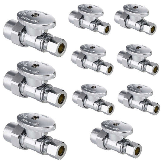 10 Pcs 1/2" CPVC x 3/8" OD Compr. Straight Stop Valve, 1/4 Turn (Lead Free) Plumbingsell