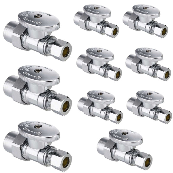 10 Pcs 1/2" CPVC x 3/8" OD Compr. Straight Stop Valve, 1/4 Turn (Lead Free) Plumbingsell