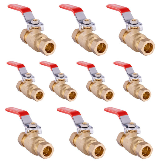 10 Pcs 1/2" Compression Ball Valve, Red (Lead Free) Plumbingsell