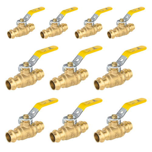 10 Pcs 1" Press Ball Valve with EPDM O Ring, Yellow (Lead Free)