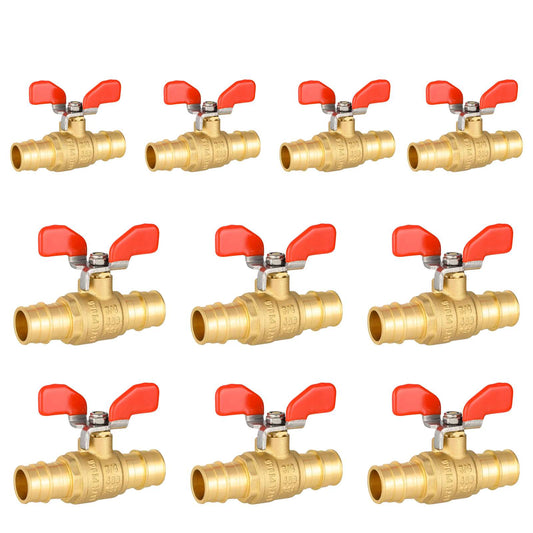 10 Pcs 1/2" PEX-A Expansion Butterfly Ball Valve, Red (Lead Free)